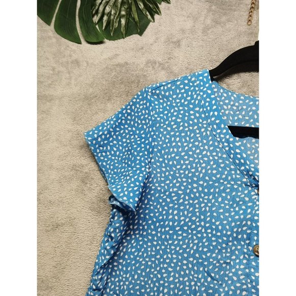 Women Mini Dress Dropped Waist V-neck Button Front Closure US SIZE 10 - Picture 3 of 14